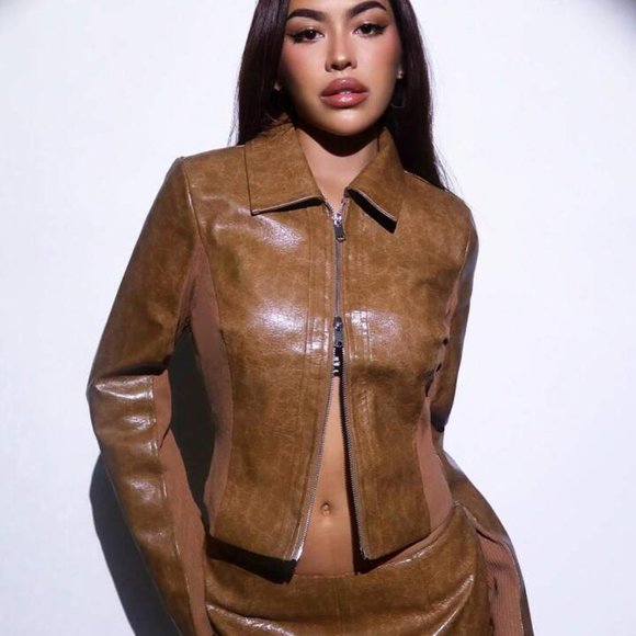 SHEIN | ICON Zip Up PU Leather Jacket (Size M) - Picture 1 of 10